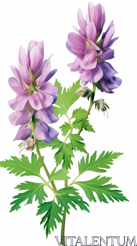 Delicate Purple Flowers with Green Leaves in Prairiecore Style AI Image