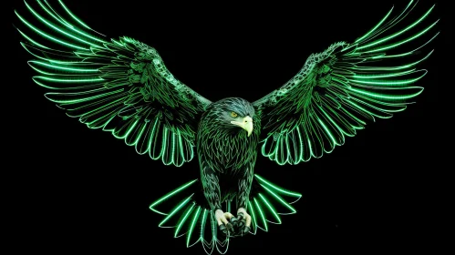 Detailed Digital Painting of Eagle with Green Feathers