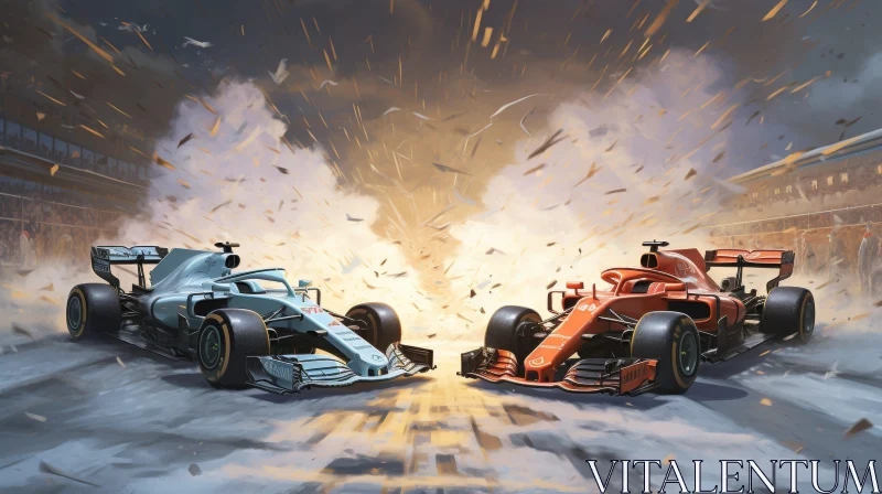 Intense Formula 1 Race: Speed, Competition, Smoke AI Image