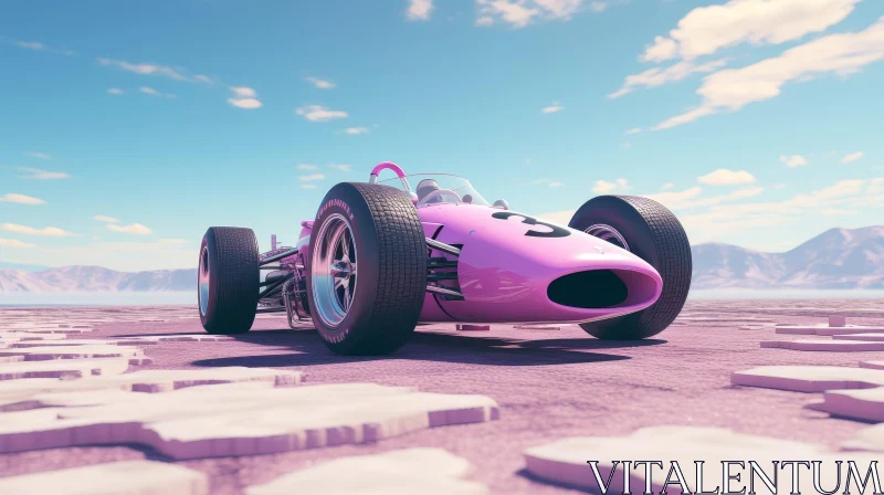 Pink Retro Race Car on Salt Flat AI Image