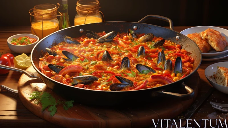 Savor the Flavors: Spanish Seafood Paella Delight AI Image
