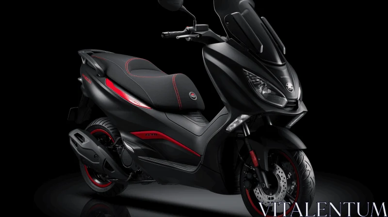 Black Scooter with Red Details: Intense Shading and Figura Serpentinata AI Image