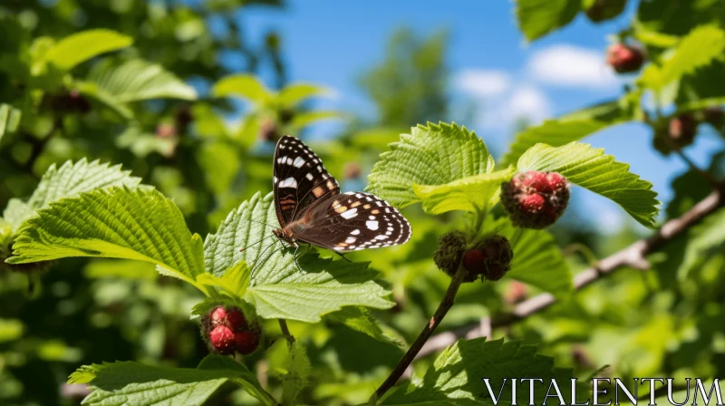 Butterfly Resting on Raspberries: An Idyllic Nature Scene AI Image