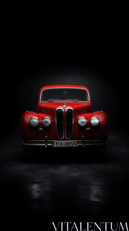 Classic Red Car Wallpaper | Dark and Symmetrical Image AI Image