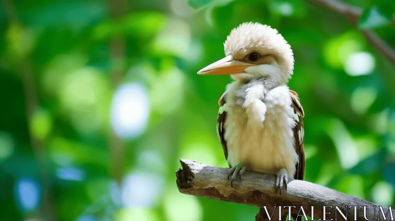 Cute Kookaburra Bird on Branch: A Study in Soft-Focus and Dreamy Aesthetics AI Image
