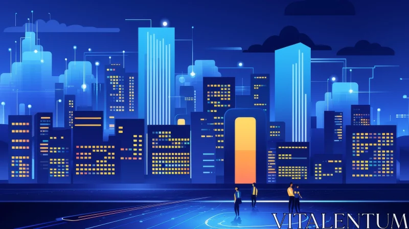 Envisioned Future: Illuminated Cityscape at Night AI Image