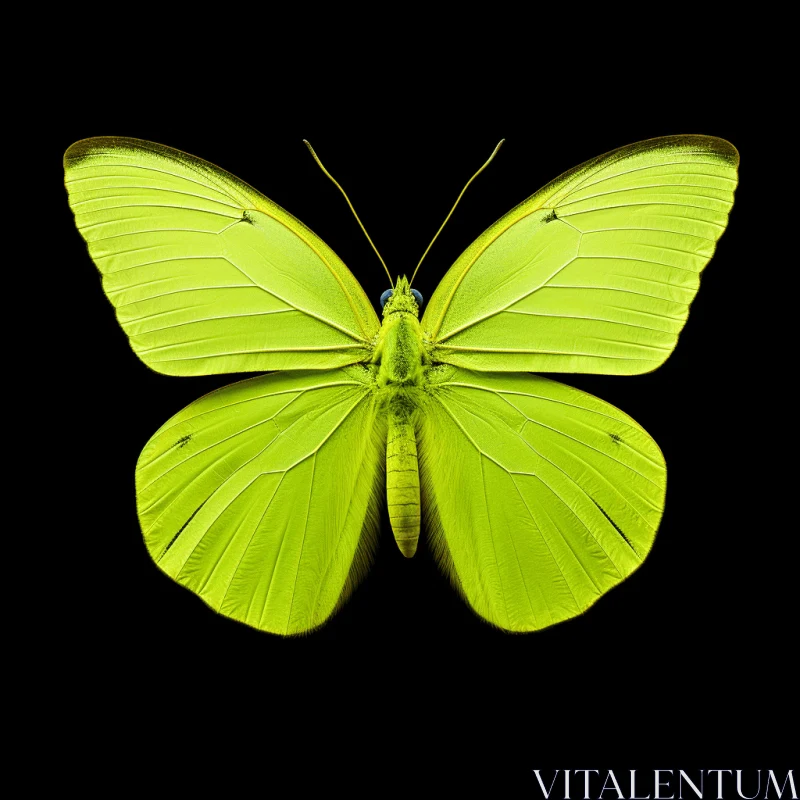 Lime Green Butterfly Isolated on Dark Background AI Image