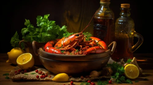 Delicious Crayfish Dish on Wooden Table