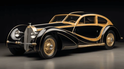 Exquisite Black and Gold Vintage Car - A Dada-Inspired Masterpiece