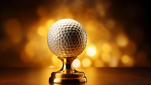 Golden Golf Ball 3D Rendering on Pedestal