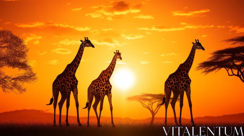 Graceful Giraffes in African Savanna at Sunset AI Image