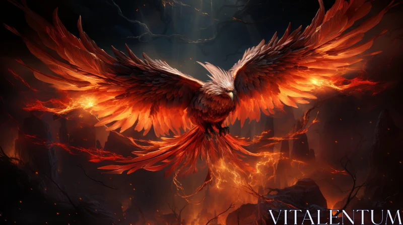 Majestic Phoenix Rising - Dark Fantasy Painting AI Image