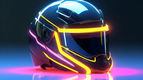 Neon Glowing Futuristic Motorcycle Helmet AI Image