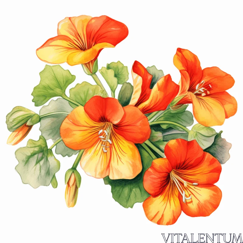 Orange Geraniums: Traditional Watercolor Technique AI Image