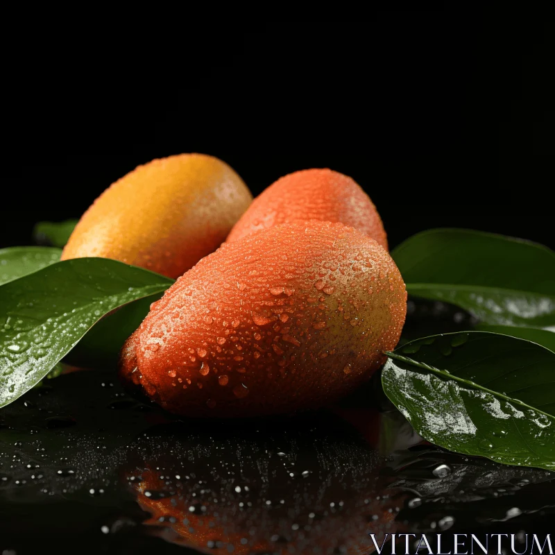 Sculpted Fruit on Black Background with Water Drops - Vibrant and Detailed AI Image