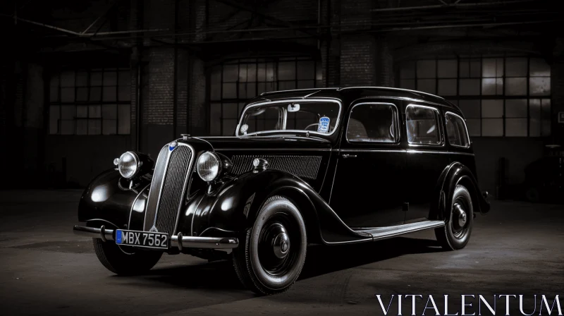 Antique Car in Dark Building: A Captivating Photographic Tribute AI Image