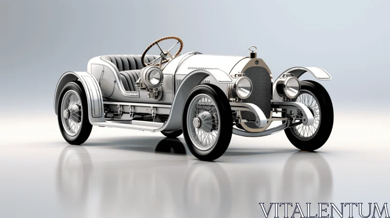 Antique Style Silver Car on Grey Background - Hyper-Detailed Renderings AI Image