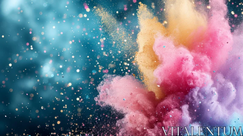 Colorful Powder Explosion on Dark Blue Background AI Image