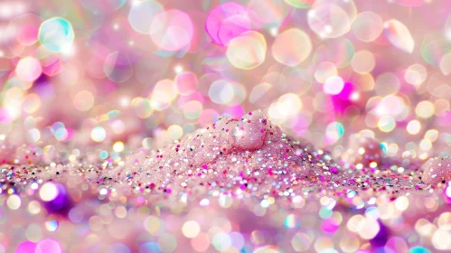Multicolored Glitter Pile on Pink and Purple Bokeh Background