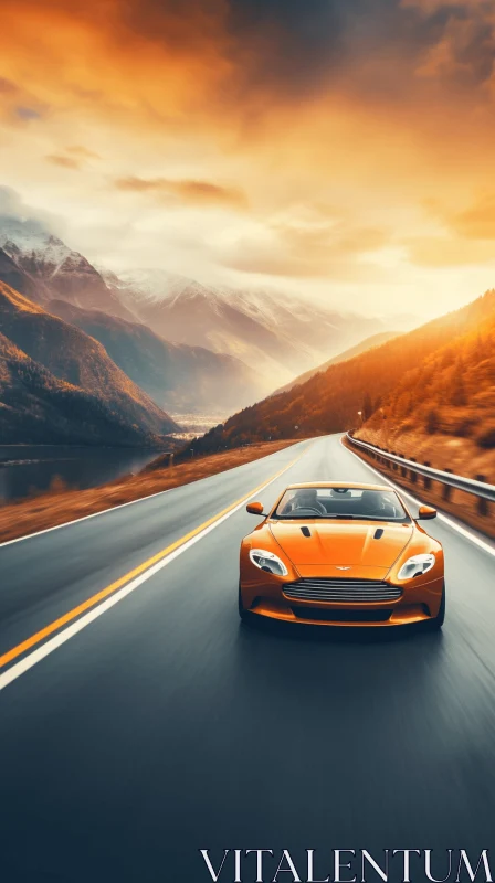 AI ART Breathtaking Journey: Orange Sports Car Driving through Traditional British Landscapes