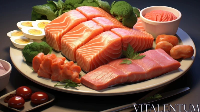 Delicious Salmon Fillets with Garnishes on Plate AI Image