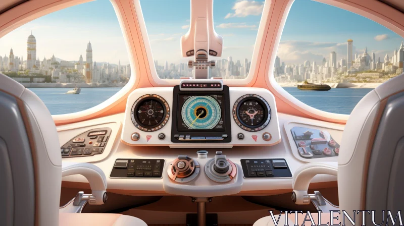AI ART Futuristic Spaceship Interior with Cityscape View