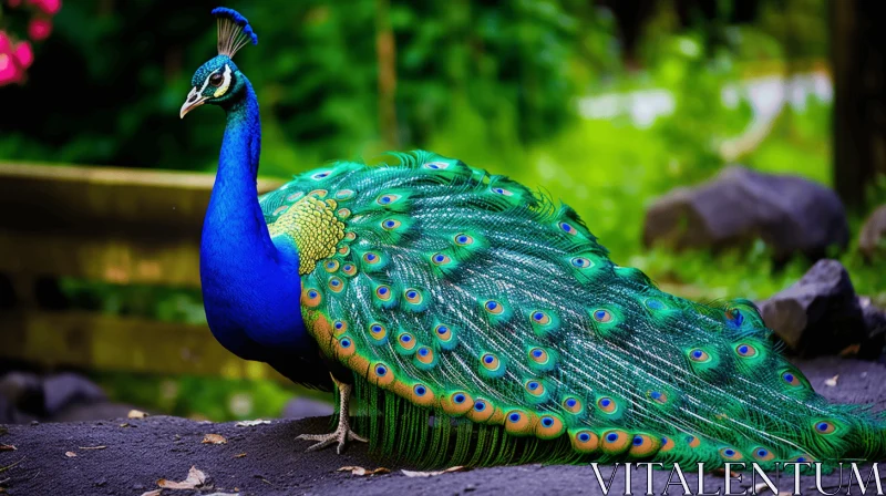 Majestic Peacock Wallpaper: A Grandeur of Green and Blue AI Image