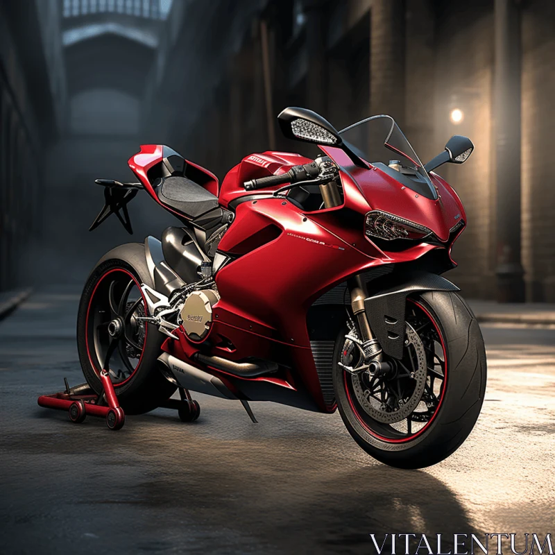 Red Motorcycle: A Stunning Exotic Design in an Alleyway AI Image