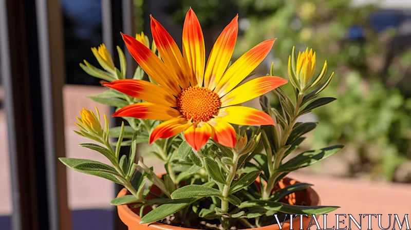 Sun-soaked Petite Orange Blossom in Pot AI Image