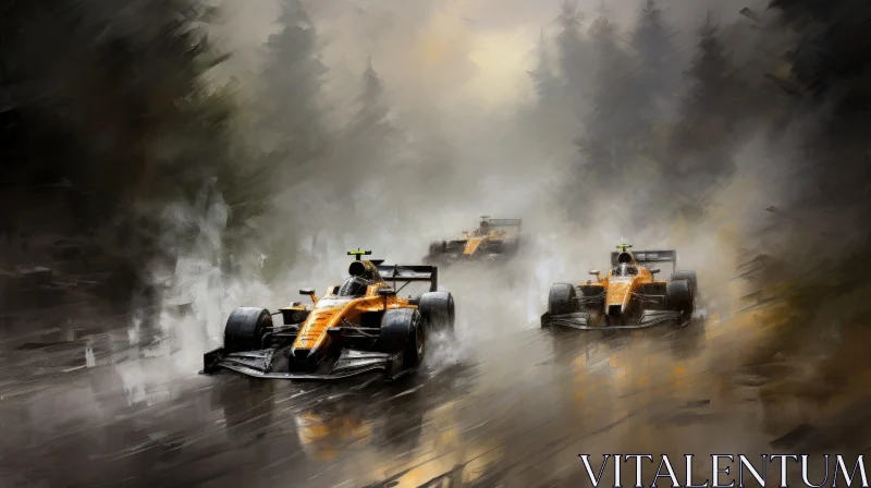 Formula 1 Race Painting: McLaren MCL35s Racing in Rain AI Image
