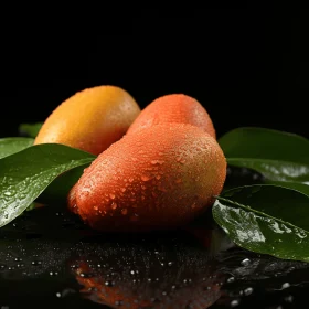 Sculpted Fruit on Black Background with Water Drops - Vibrant and Detailed