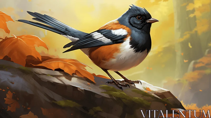 Bird on Ledge: A Fall-Themed 2D Game Art Illustration AI Image