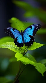 Blue Butterfly on Leaf - Nature's Beauty in Sharp Colors