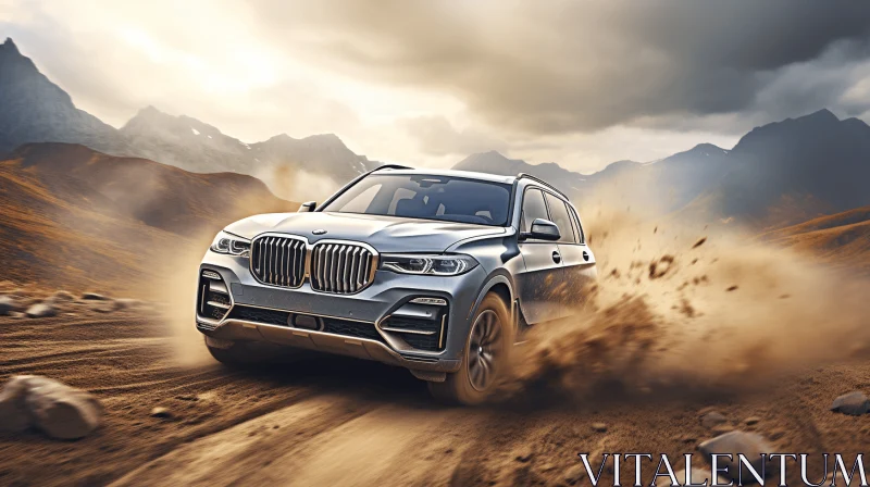 BMW X7 SUV Driving on a Sandy Ground | Layered Textures and Shapes AI Image