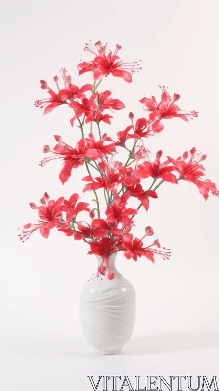 Harmonious Red Flowers in White Vase - An Intersection of Chinese Tradition and Modern Art AI Image