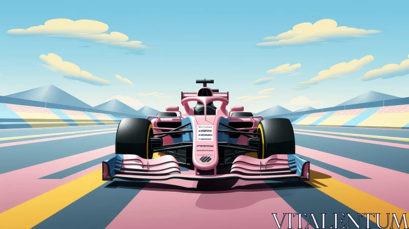AI ART Pink Formula 1 Car Racing with Number 77 on Track