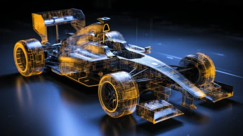 Sleek Formula 1 Racing Car in Wireframe Style