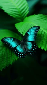 Blue Butterfly on Green Leaves - A Photorealistic Nature Representation