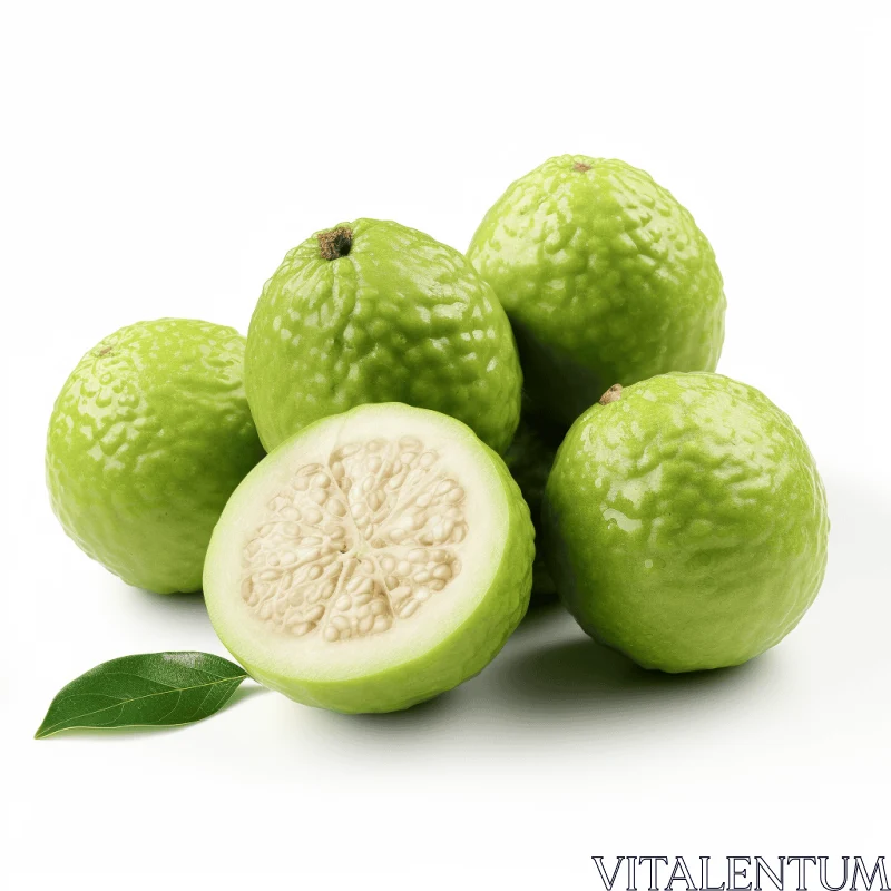 Green Guava Fruit on White Background - Monochromatic Harmony AI Image