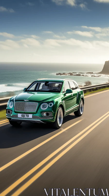 New Bentley Car near the Ocean | Green and Bronze Style AI Image