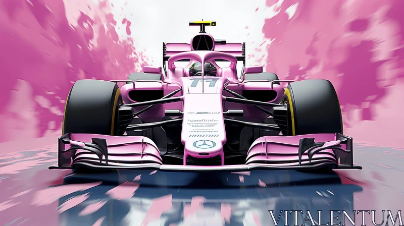 AI ART Pink Formula 1 Racing Car Speeding on Racetrack