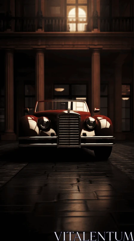 Retro Glamor: Classic Car Parked Outside Wooden Mansion AI Image