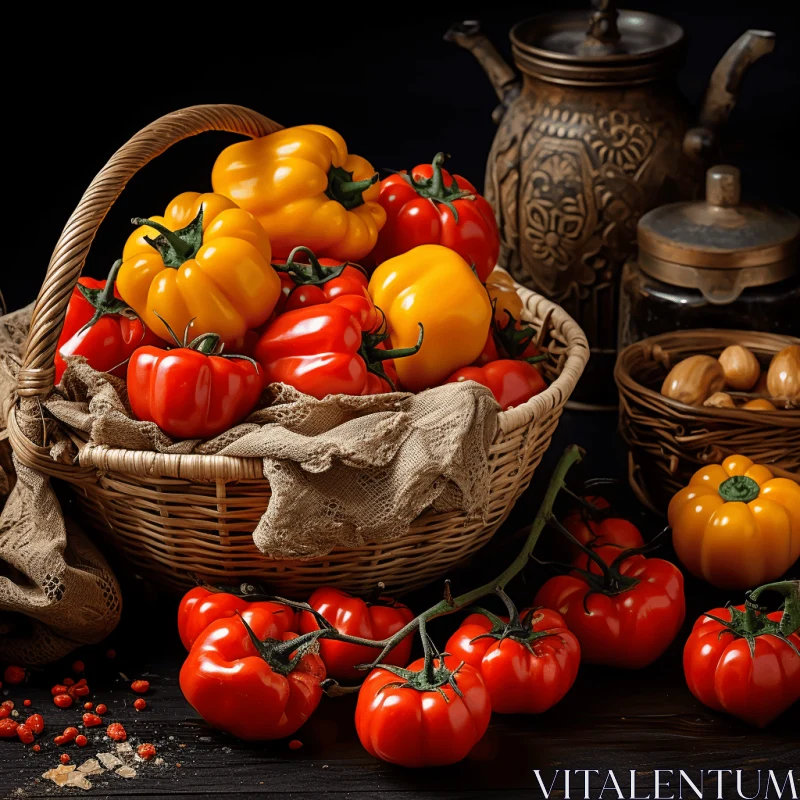Captivating Still Life: Fresh Tomatoes and Beans in a Richly Textured Composition AI Image