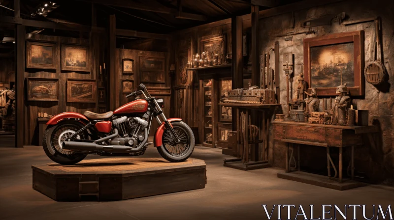 AI ART Motorcycle in Room - Primitivist Realism - Highly Staged Scenes