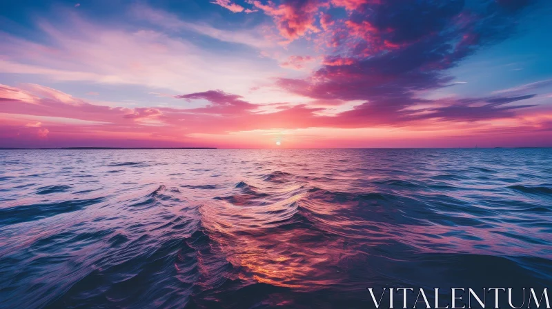 Tranquil Ocean Sunset Scene AI Image