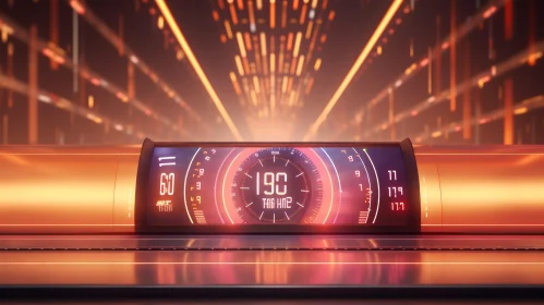 Futuristic Car Dashboard with Glowing Orange Speedometer