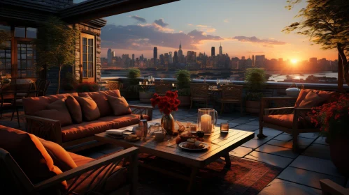 Tranquil Rooftop Terrace Overlooking City Skyline