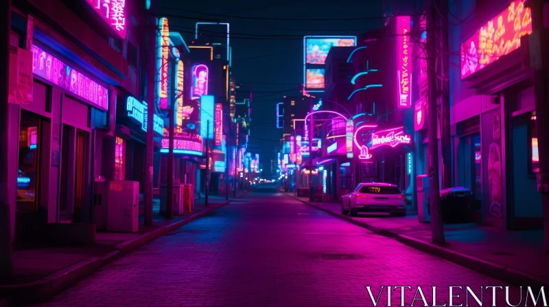 Cyberpunk City Street at Night AI Image