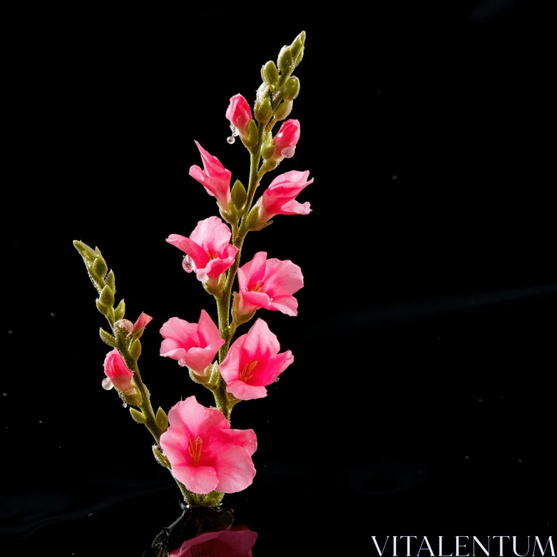 Delicate Pink Flower on Black Surface - A Study in Seapunk Aesthetics AI Image