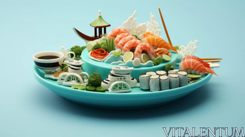 Delicious Plate of Sushi - 3D Rendering AI Image